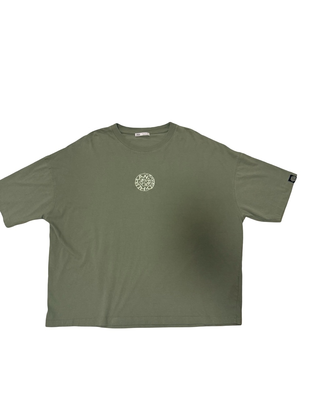 Zara Olive Crewneck Tee with Small Logo